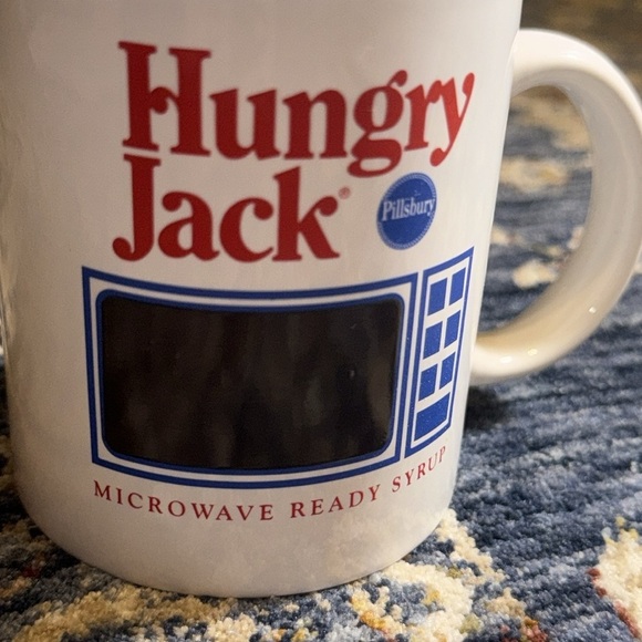 HUNGRY JACK Pillsbury MICROWAVE READY SYRUP Ceramic Red/Blue Coffee/Tea Mug Cup - Picture 4 of 15